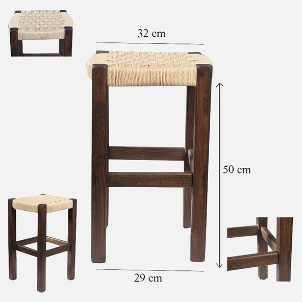 2mm Hasır Örgülü Tabure Ceviz Büyük 50 cm - 5