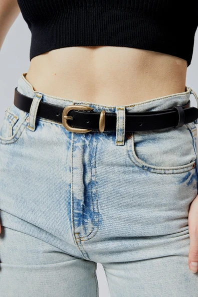 Livize Hakiki Deri Kadın Kemer 2,5 cm Eskitme Sarı Tokalı - 4