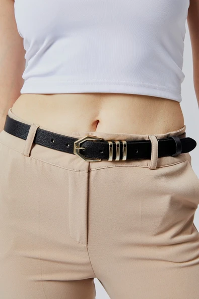 Livize Hakiki Deri 3 Köprülü Sarı Toka Kadın Kemeri 2,5cm - 2