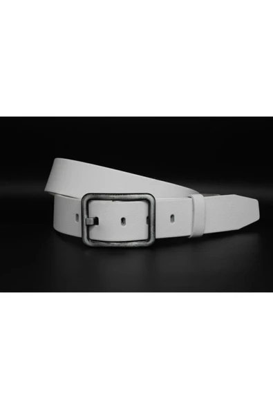 Livize Hakiki Deri Kadın Kemeri 4 Cm Beyaz