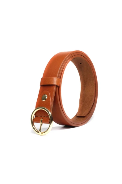 Livize Kahverengi Hakiki Deri Yuvarlak Toka Kadın Kemeri 3cm Taba 100% manda Hakiki Deri - 2