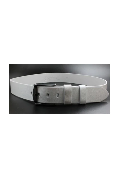 Livize %100 Manda Derisi Erkek Kot Kemeri 4,5 Cm Beyaz