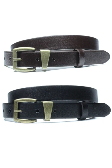 Livize Hakiki Deri Antik Sarı Tokalı Kadın Kemeri 2,5cm Lacivert - 6