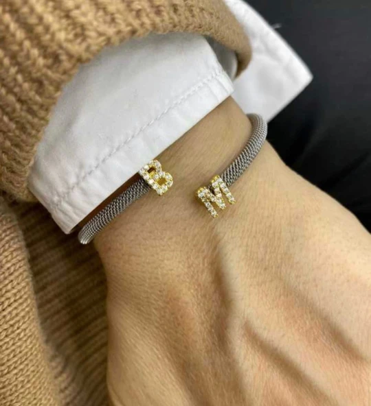 Yeni Tasarım Çelik Kasa Gümüş Harf Bileklik - Gümüş - Resim 4