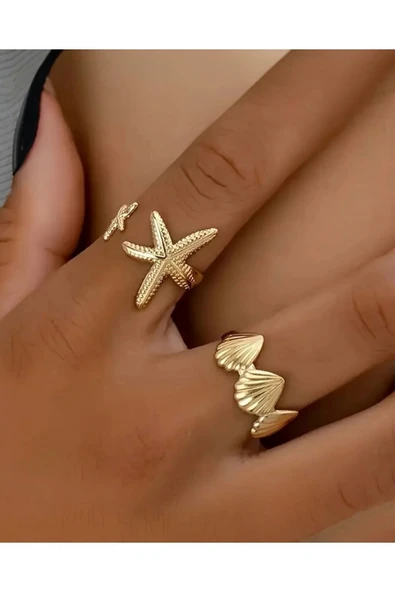 Altın Kaplama Ayarlanabilir Yüzük Seti ürün görseli 1