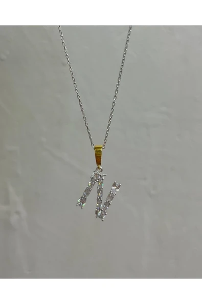 925 Gümüş | Zirkon Taşlı Harf Kolye - Resim 2