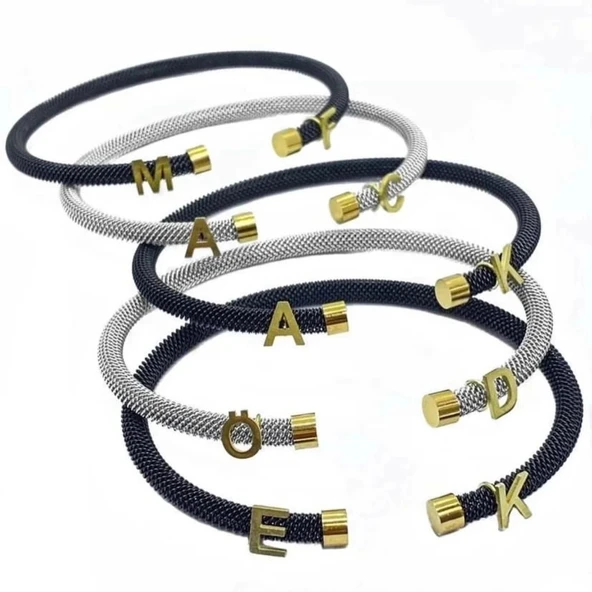 Yeni Tasarım Çelik Kasa Gümüş Harf Bileklik - Gümüş - Resim 2