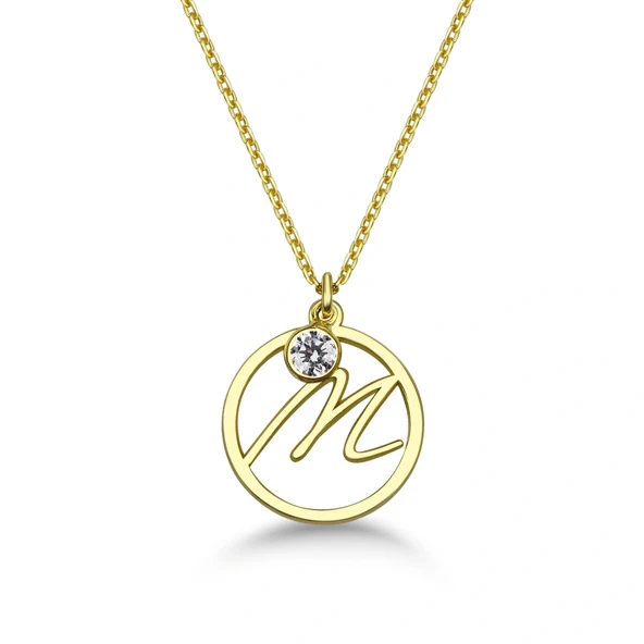 Taşlı Çember M Harf kolye ürün görseli 1