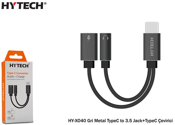 Hytech HY-XO40 Gri Metal TypeC to 3.5 jack+TypeC Çevirici - 1