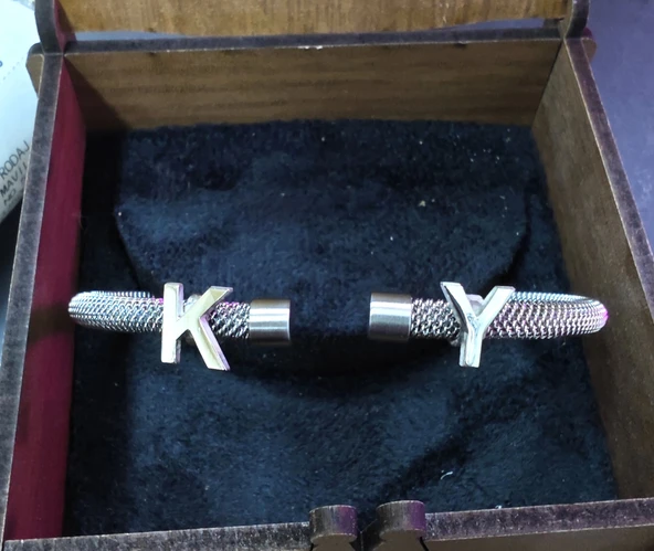 Yeni Tasarım Çelik Kasa Gümüş Harf Bileklik - Gümüş - Resim 6