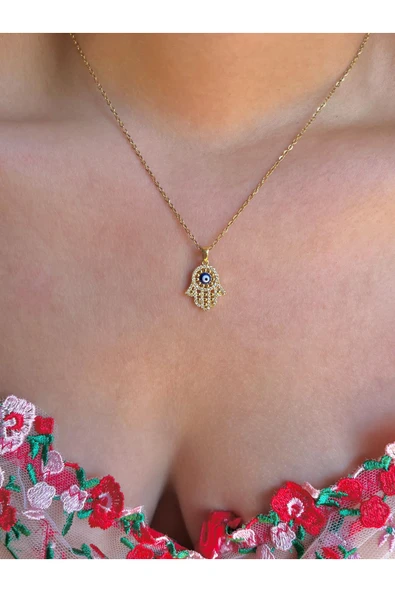 316L Çelik Taşlı Hamsa Kolye ürün görseli 1