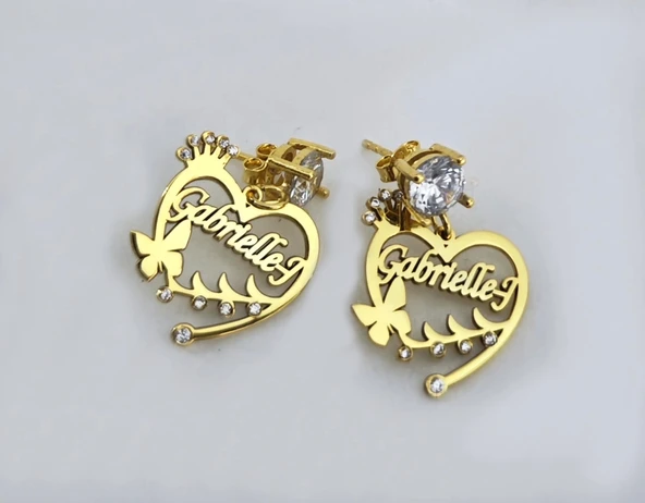 Taşlı Kalp Gümüş isimli Küpe ürün görseli 1