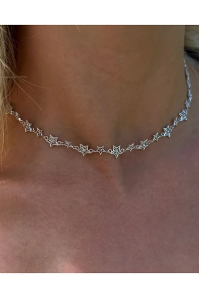 925 Ayar Gümüş Star Choker Kolye - 3