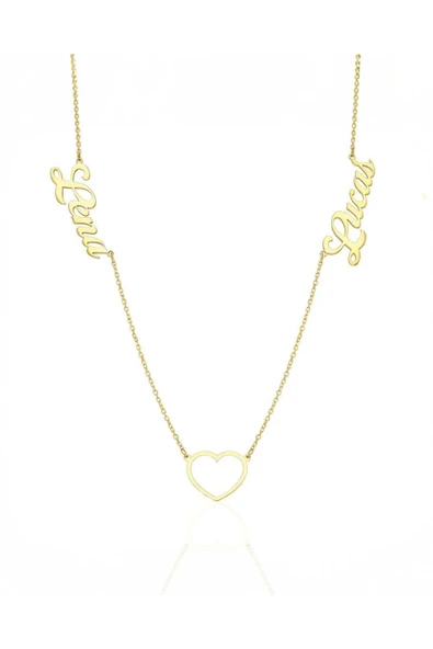 925 Gümüş | 2 İsimli Kalpli Kolye ürün görseli 1