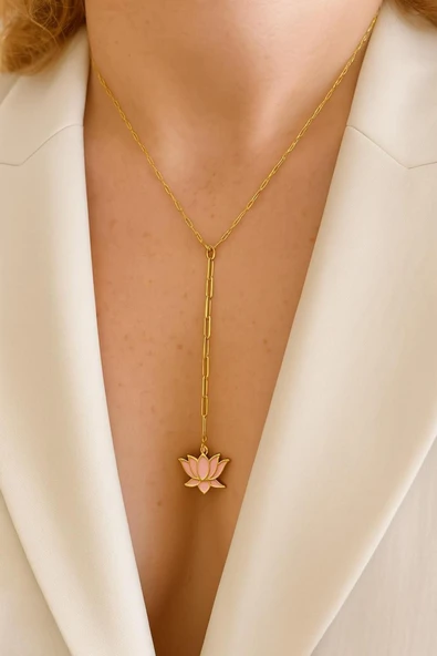 316L Çelik Lotus Y Kolye ürün görseli 1