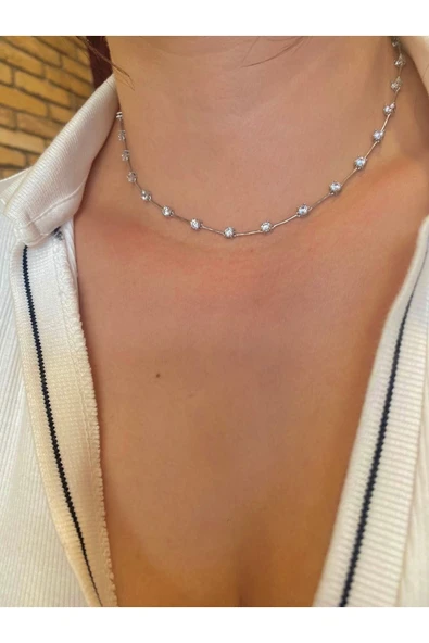 925 Ayar Gümüş Kemik Choker Kolye - 2