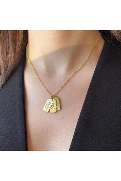 925 Gümüş | Üçlü Plaka İstediğini yazdır Kolye ürün görseli 1