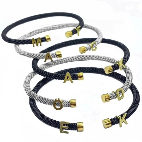 Yeni Tasarım Çelik Kasa Gümüş Harf Bileklik - Altın - Resim 2