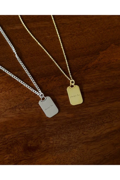 925 Gümüş | Plaka Çift Kolyesi ürün görseli 1