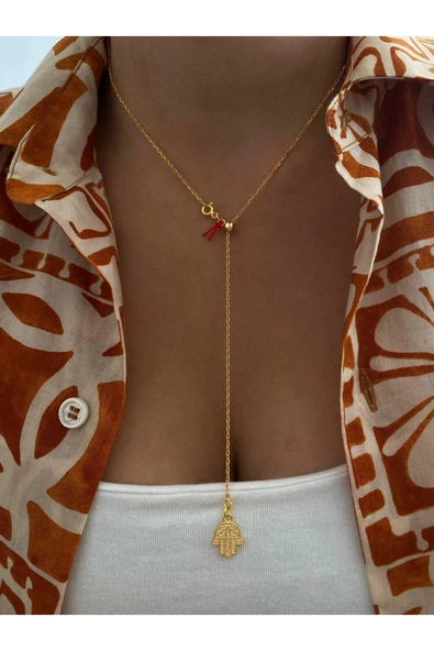 925 Gümüş | Hamsa Y Asansörlü Kolye ürün görseli 1