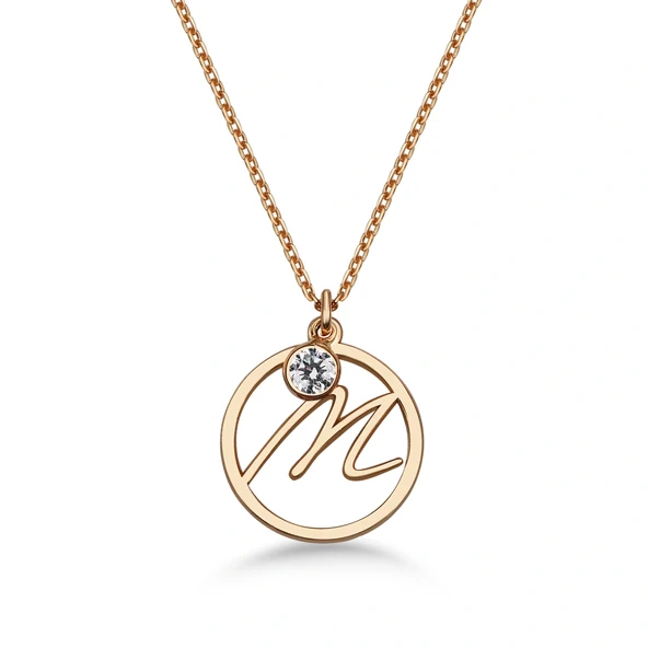 Taşlı Çember M Harf kolye ürün görseli 1