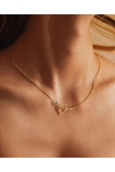 925 Gümüş | İstediğini Yazdır Doğum Taşlı Kolye ürün görseli 1