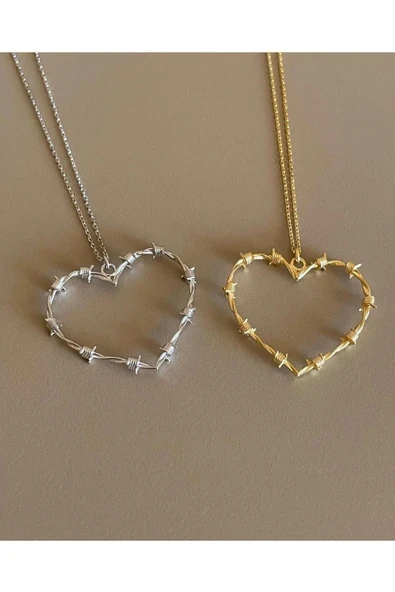 925 Ayar Gümüş Dikenli Kalp Kolye ürün görseli 1
