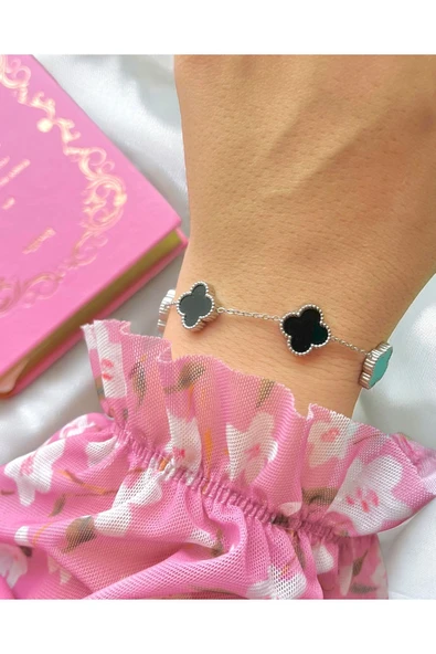 Paslanmaz Çelik Taşlı Yonca Bileklik ürün görseli 1