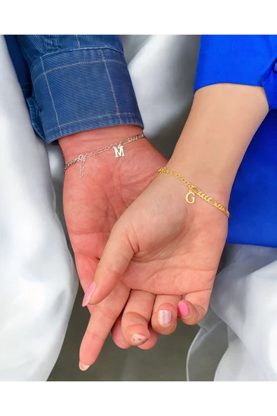 925 Ayar Gümüş Figaro Harfli Bileklik (Çift ) - Resim 2