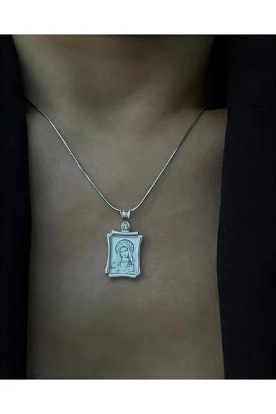 925 Ayar Gümüş Meryem Ana Kolye - Resim 2