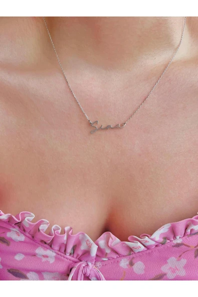 Yatay İsim Kolye | 925 Ayar Gümüş ürün görseli 1