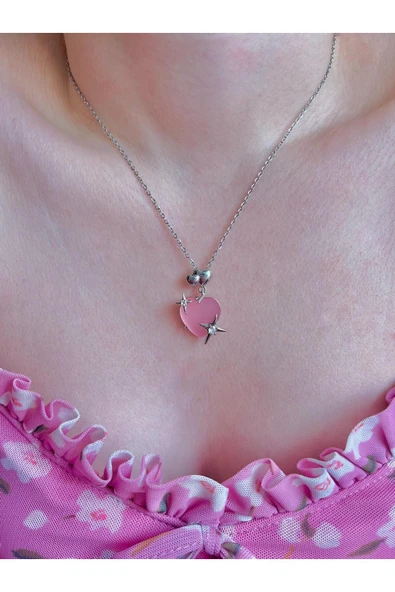 316L Pembe Kalp Kolye ürün görseli 1