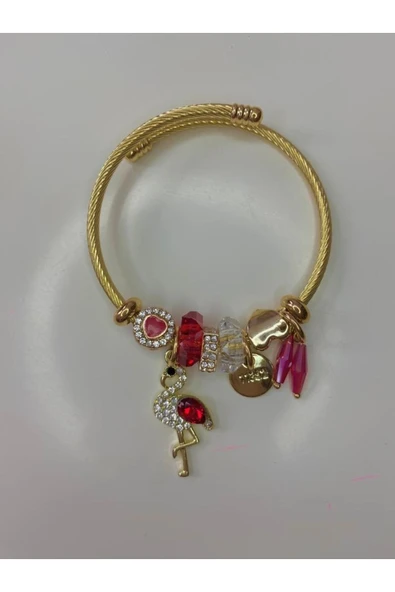 Çelik Kırmızı Flamingo Charm Bileklik ürün görseli 1