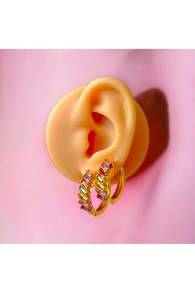 Multicolor Zirkon Taşlı Gold Halka Küpe ürün görseli 1