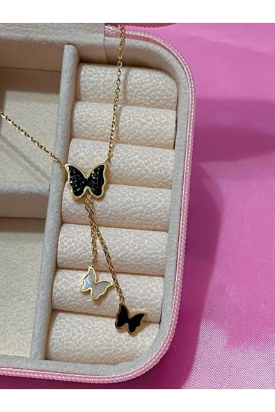 Çelik Üç Kelebekli Kolye ürün görseli 1