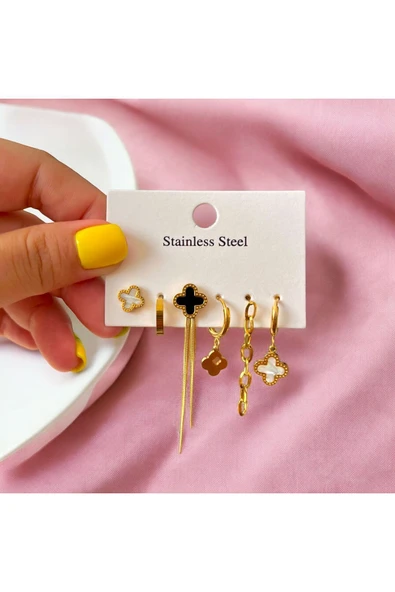 Çelik Cleef 6 lı Küpe Seti ürün görseli 1