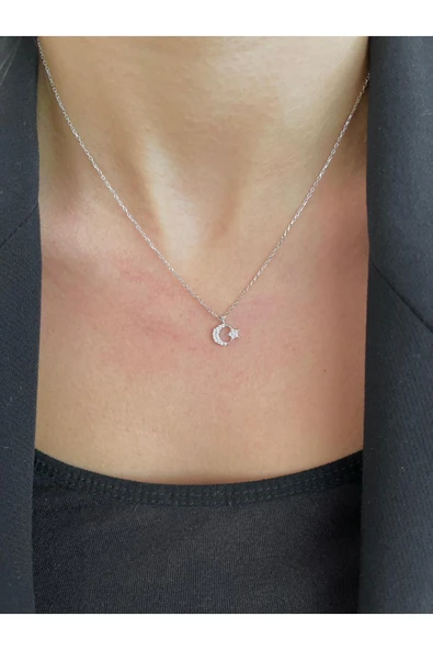 925 Ayar Gümüş Minimal Ayyıldız Kolye ürün görseli 1