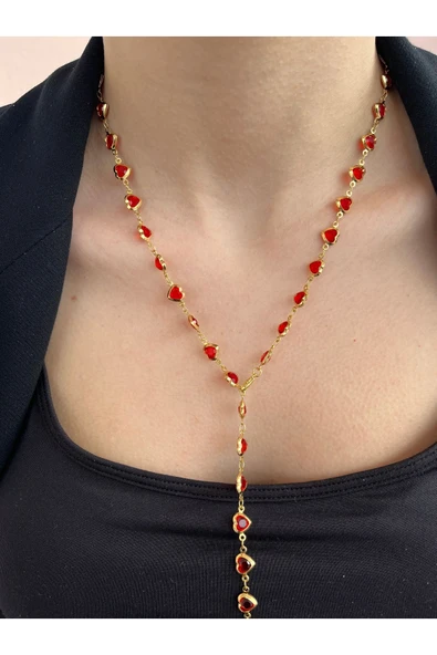 Kırmızı Kalpli Y Kolye ürün görseli 1