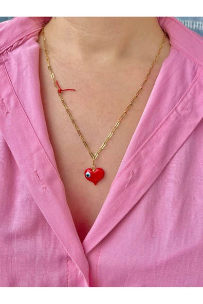 316L Çelik Zincirli Murano Kalp Kolye ürün görseli 1