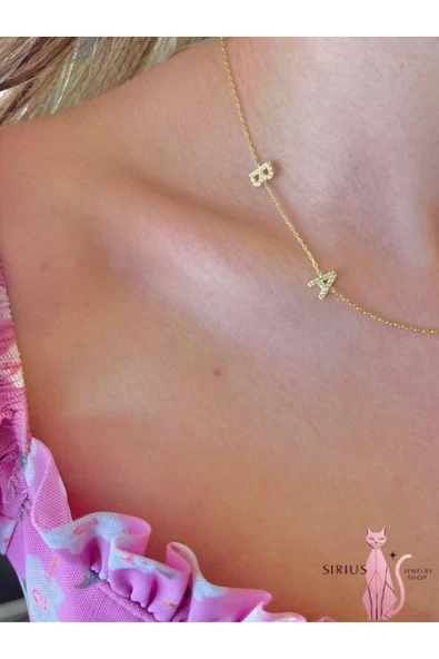 925 Ayar Gümüş 2 Li Taşlı Harf Kolye - Resim 2