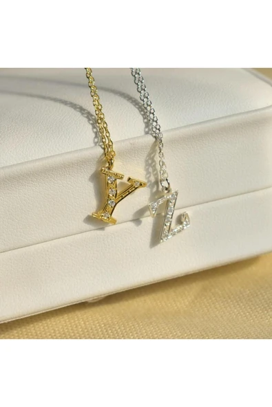 925 Ayar Gümüş Zirkon Taşlı Harf Kolye ürün görseli 1