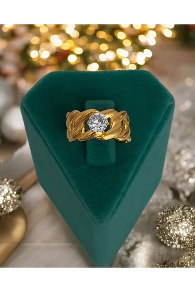 316L Çelik Zirkon Taşlı Yüzük - Resim 2