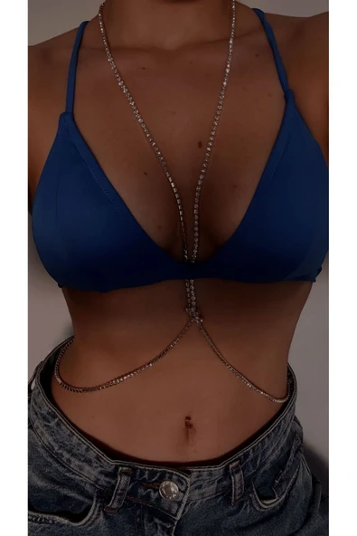 Kristal Taşlı Gümüş Renk Vücut Aksesuarı Ve Vücut Zinciri ürün görseli 1