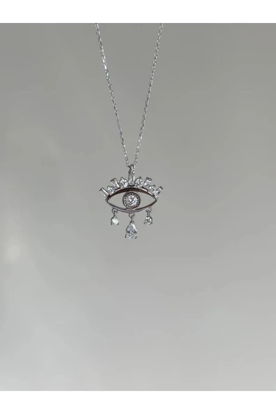 925 Ayar Gümüş Damla Taşlı Göz Kolye ürün görseli 1