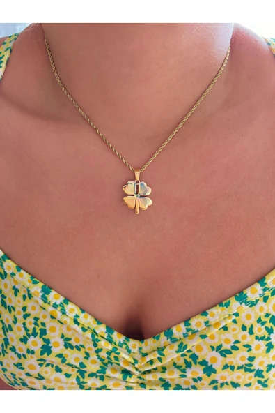 PASLANMAZ ÇELİK ŞANS YONCA KOLYE ürün görseli 1