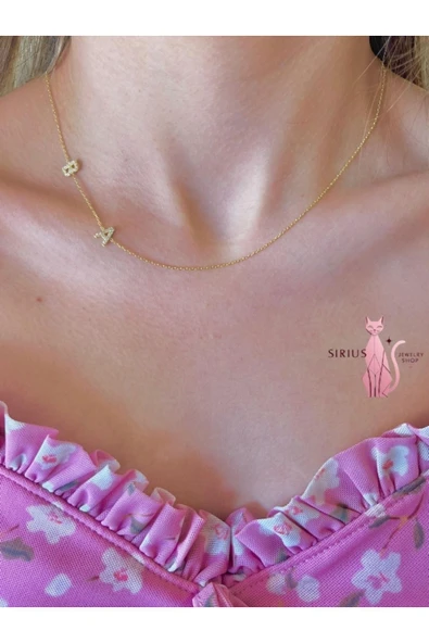 925 Ayar Gümüş 2 Li Taşlı Harf Kolye ürün görseli 1