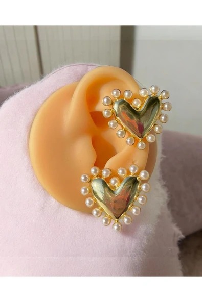 Çelik İnci Detaylı Kalp Küpe ürün görseli 1