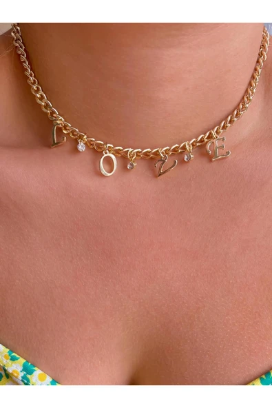 Altın Kaplama Love Kolye ürün görseli 1