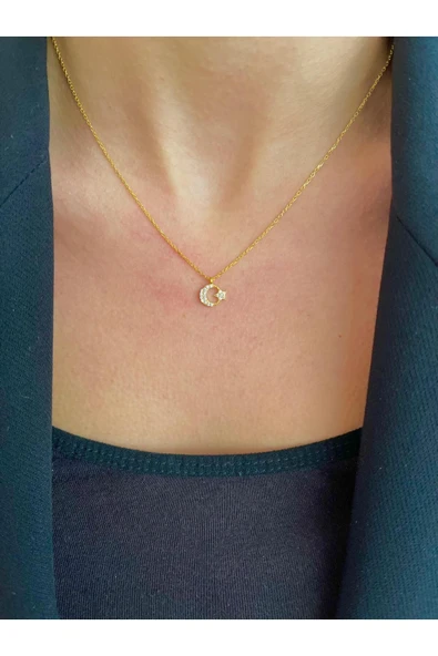 925 Ayar Gümüş Minimal Ayyıldız Kolye ürün görseli 1