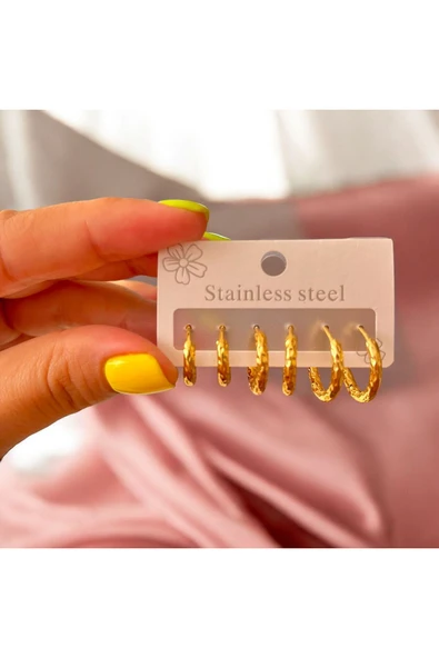 Çelik Vintage 6 lı Halka Küpe ürün görseli 1